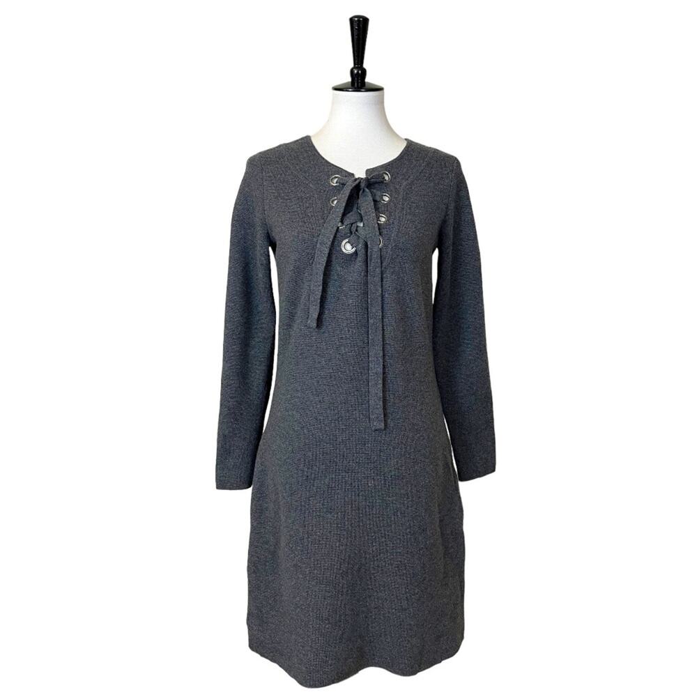 Vineyard Vines NEW Sweater Dress Merino Wool Tie Neck Gray Women’s Size Small